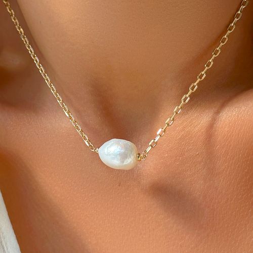 Colar Bola Pendurado com Pérola Barroca 50cm - Banho de Ouro 18k