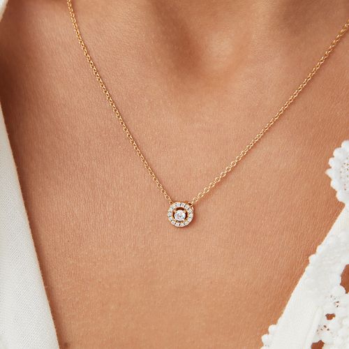Conjunto de Brinco e Colar Ponto de Luz Redondo com Zircônias Brancas 50cm - Banho de Ouro 18k