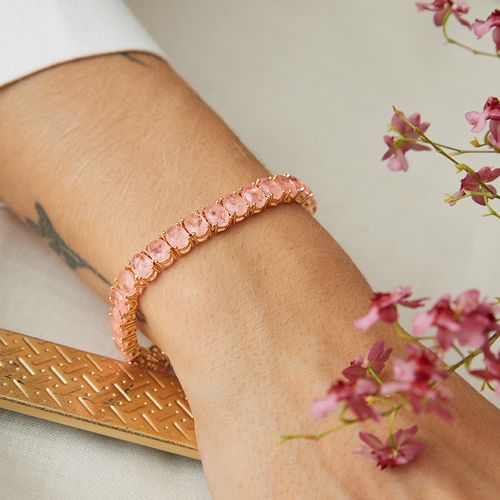Pulseira Riviera Inteira Ovais com Fusion Morganita 17cm - Banho de Ouro 18k