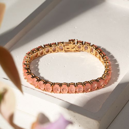 Pulseira Riviera Inteira Ovais com Fusion Morganita 17cm - Banho de Ouro 18k