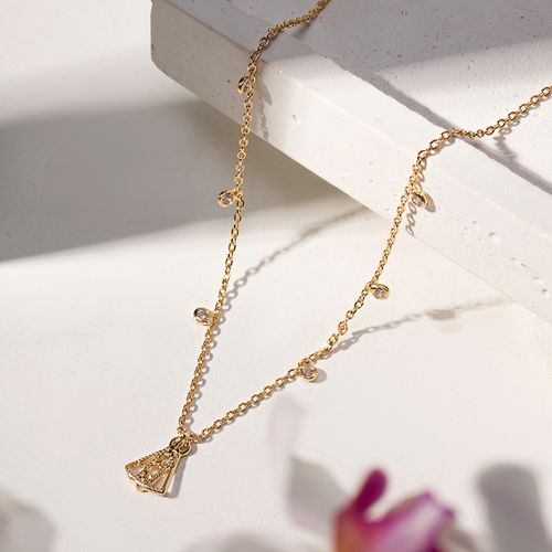 Colar Nossa Senhora Aparecida Pequena com Zircônias Brancas 48cm - Banho de Ouro 18k