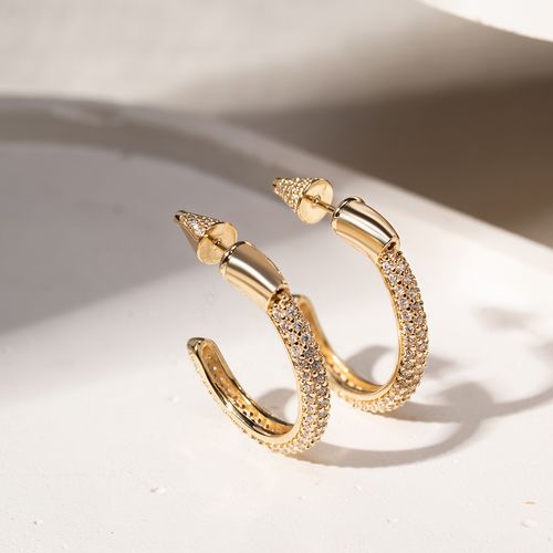 Brinco Argola Spike Versátil com Zircônias Brancas - Banho de Ouro 18k