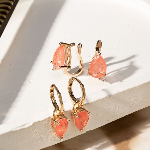 Kit com Brincos e Piercing Gotas de Fusion Podange e Zircônias Brancas - Banho de Ouro 18k