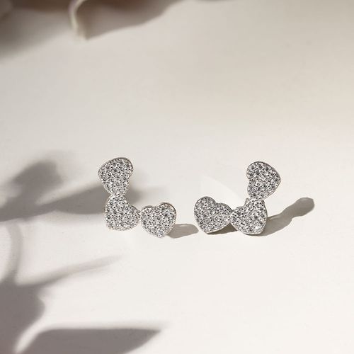 Brinco Earcuff Três Corações com Zircônias Brancas - Prata 925