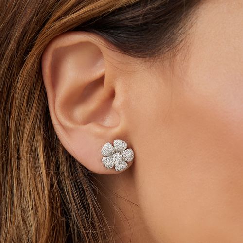 Brinco Flor 14mm de Zircônias Brancas - Prata 925