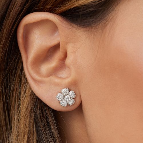 Brinco Flor 12mm de Zircônias Brancas - Prata 925