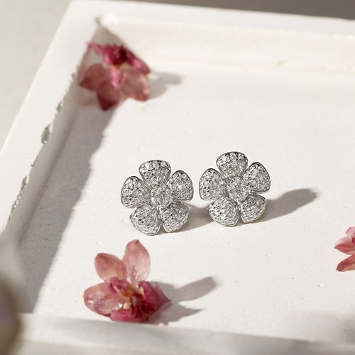 Brinco Flor 12mm de Zircônias Brancas - Prata 925