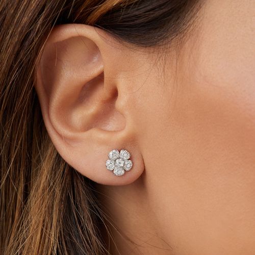 Brinco Flor 10mm de Zircônias Brancas - Prata 925