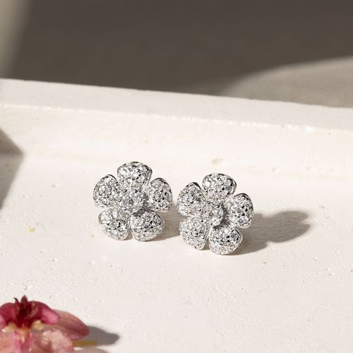 Brinco Flor 10mm de Zircônias Brancas - Prata 925