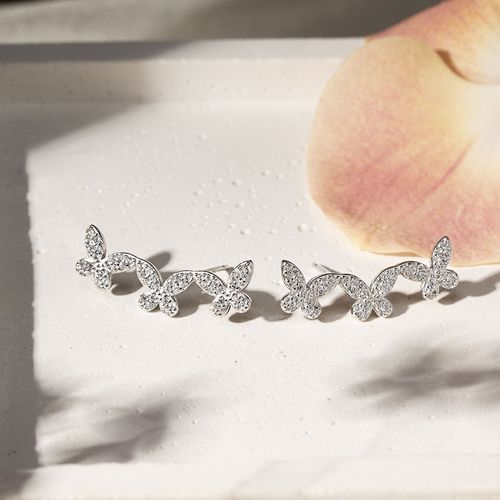 Brinco Earcuff Borboletas com Zircônias Brancas - Prata 925