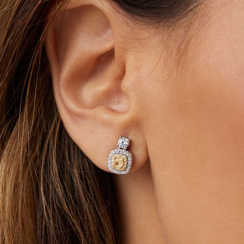 Brinco Quadradinho com Zircônias Fancy Yellow e Zircônias Cúbicas - Prata 925