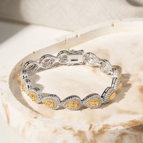 Pulseira Riviera Inteira de Gotas com Zircônias Fancy Yellow e Zircônias Cúbicas Brancas 17cm - Prata 925