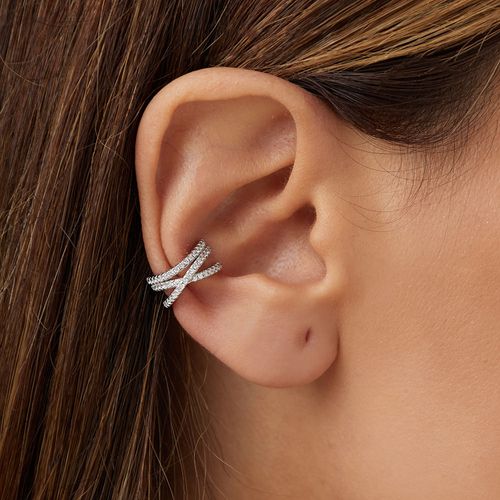 Brinco Earhook Trançado com Zircônias Brancas - Prata 925
