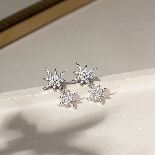 Brinco Earcuff Estrelas com Zircônias Brancas - Prata 925