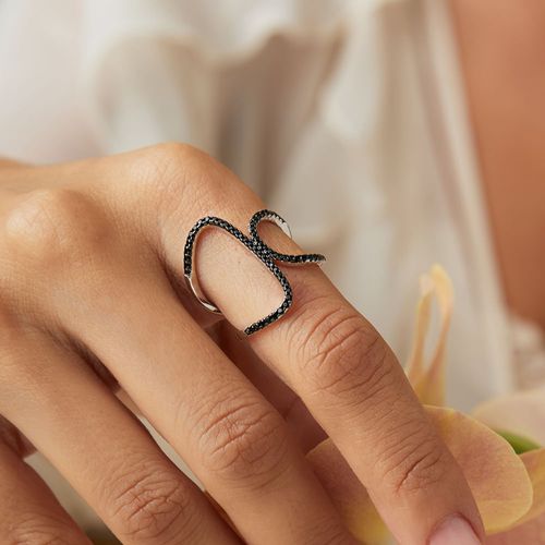 Anel Arabesco com Zircônias Negras - Prata 925