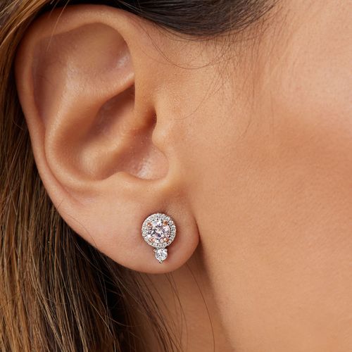 Brinco Redondinho de Zircônia Diamond Pink e Zircônias Brancas - Prata 925