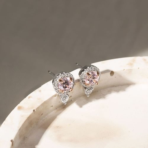 Brinco Redondinho de Zircônia Diamond Pink e Zircônias Brancas - Prata 925