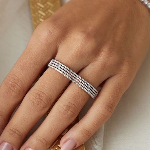 Anel 4 Linhas Cravejados com Zircônias Brancas 36mm e 37mm - Prata 925