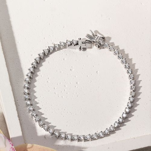 Pulseira Riviera Moissanite 2.5mm 0,06CT - D 6 Pontos VVS1 Cravação 3 Garras 17cm - Prata 925