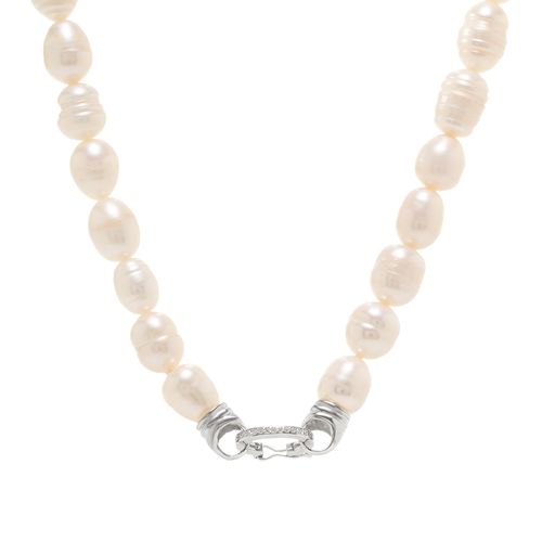 Colar Fecho Berloque com Pérolas Barrocas de Água Doce e Zircônias Brancas 46cm - Prata 925