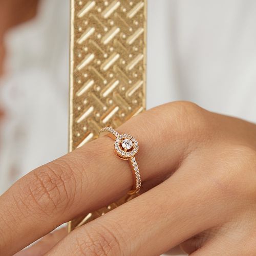 Anel Solitário Redondinho de Zircônias Brancas - Banho de Ouro 18k