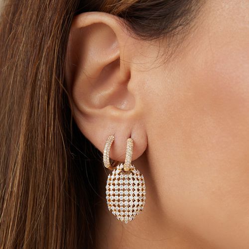 Brinco Argola Trama Pavé com Zircônias Brancas - Banho de Ouro 18k