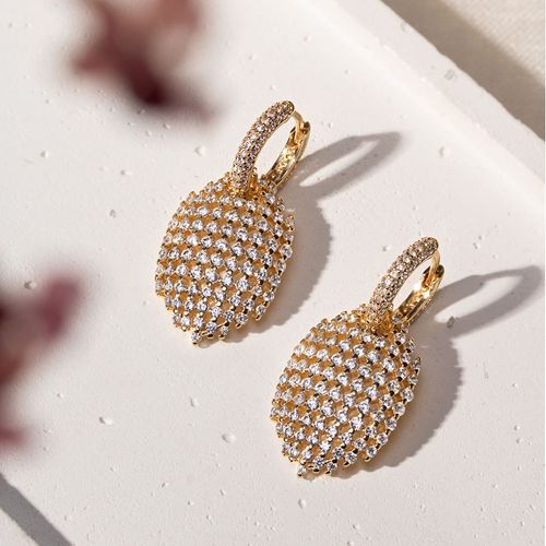 Brinco Argola Trama Pavé com Zircônias Brancas - Banho de Ouro 18k