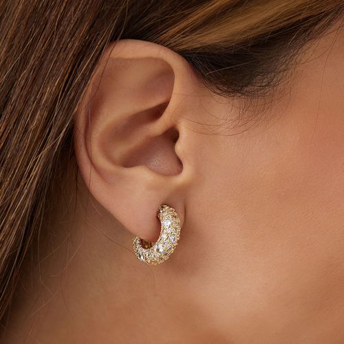 Brinco Argola Pontos com Zircônias Brancas - Banho de Ouro 18k