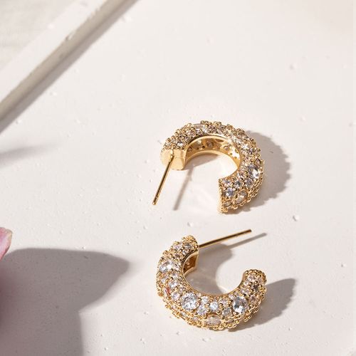 Brinco Argola Pontos com Zircônias Brancas - Banho de Ouro 18k
