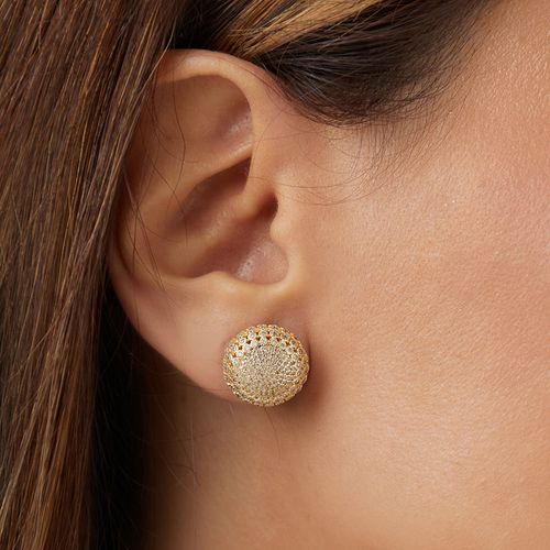 Brinco Bolota com Zircônias Brancas - Banho de Ouro 18k