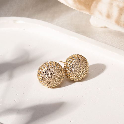 Brinco Bolota com Zircônias Brancas - Banho de Ouro 18k