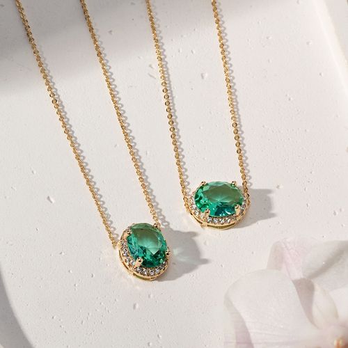 Colar Escapulário Ovais com Cristal Paraiba e Zircônias Brancas 65cm - Banho de Ouro 18k