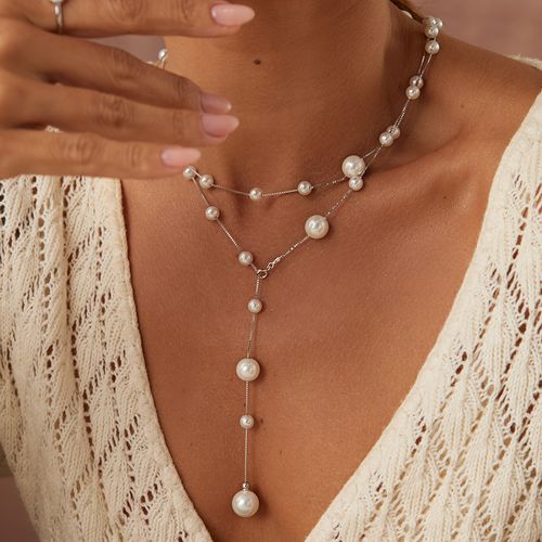 Colar Longo Inteiro Pérolas Shell 104cm - Prata 925