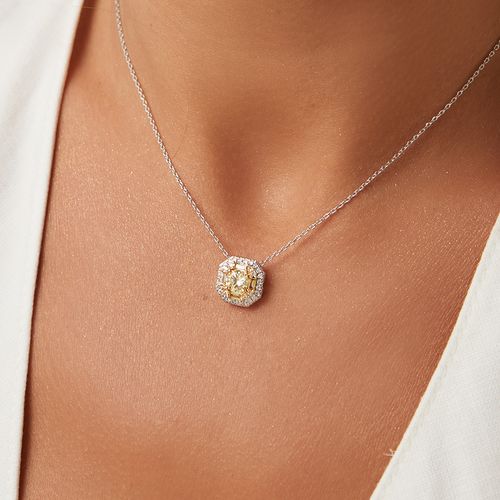 Colar Quadrado com Zircônias Yellow Fancy no Banho de Caneta 18k e Zircônias Brancas 45cm - Banho de Ródio Branco