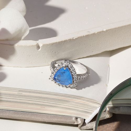 Anel Trillion 10mm com Fusion Tanzanita e Zircônias Brancas - Prata 925