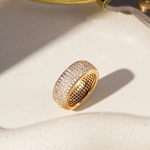 Anel Aliança 5 Linhas com Zircônias Brancas - Banho de Ouro 18k