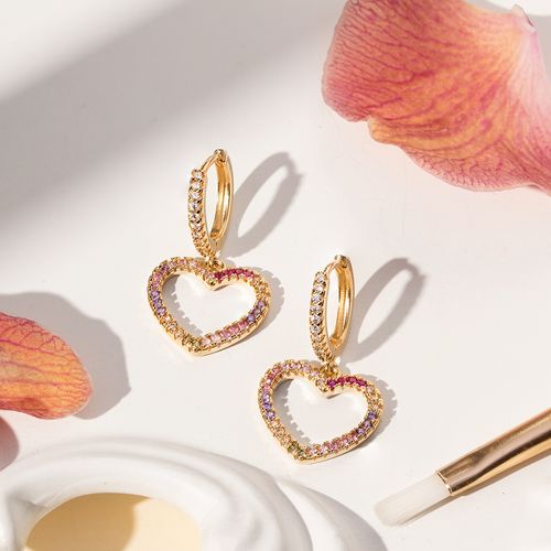 Brinco Earbling Coração Vazado com Zircônias Coloridas - Banho de Ouro 18k