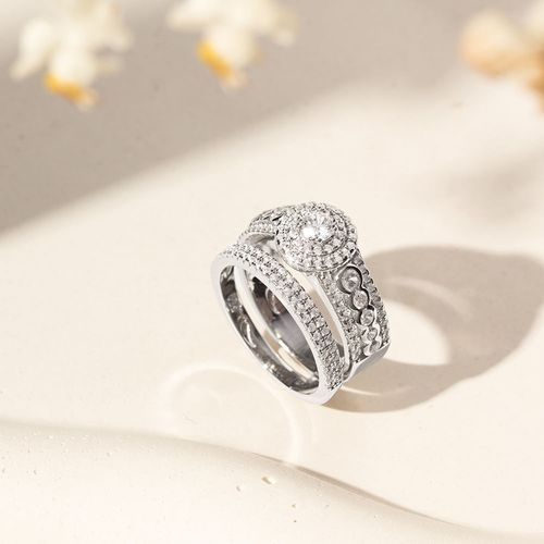 Ane Duplo Solitário com Aparador Cravejado de Zircônias Brancas - Prata 925