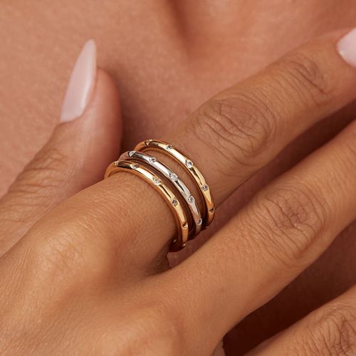 Kit com 3 Alianças com Zircônias Brancas - Banhos de Ouro 18 e Ródio Branco