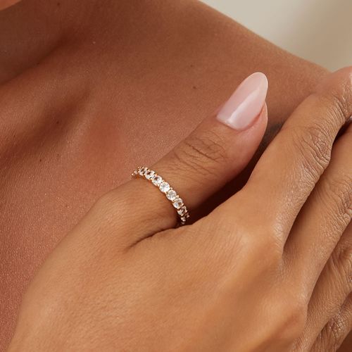 Anel Aliança Redondinhos com Zircônias Brancas - Banho de Ouro 18k