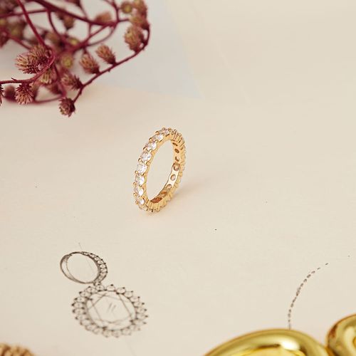 Anel Aliança Redondinhos com Zircônias Brancas - Banho de Ouro 18k