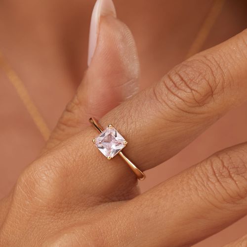 Anel Quadrado Cristal Light Pink - Banho de Ouro 18k