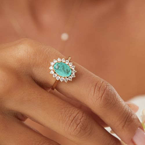 Anel Oval de Fusion Turmalina e Zircônias Brancas - Banho de Ouro 18k