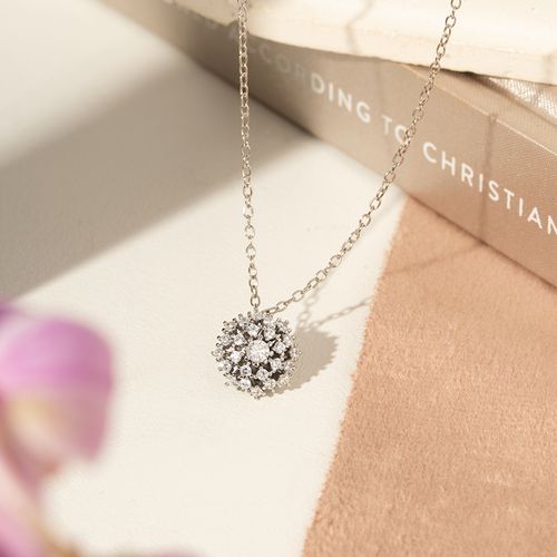 Colar Moissanite Lapidação Brilhante Flor 3mm 0,110CT/11 Pontos e Zircônias Brancas D - VVS1 50cm - Prata 925