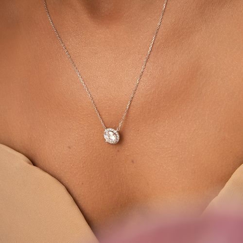 Colar Moissanite Lapidação Brilhante 8mm 2,0CT/200 Pontos D - VVS1 50cm - Prata 925