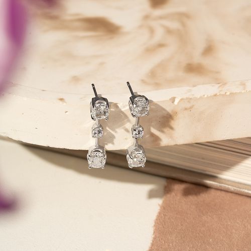 Brinco Três Redondos com Zircônias Brancas Premium na Lapidação Crushed Ice - Prata 925