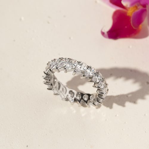 Anel Aliança Inteira Gotas com Zircônias Brancas - Prata 925