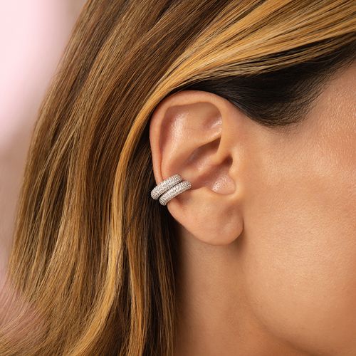 Par de Piercings Cravejado com Zircônias Brancas - Prata 925