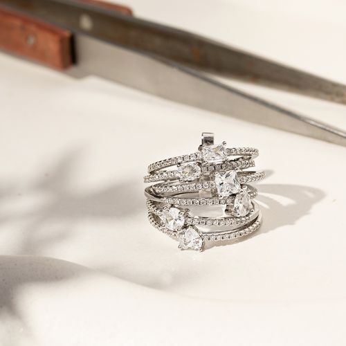 Anel Formas 6 em 1 com Zircônias Brancas - Prata 925