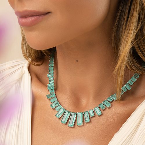 Colar Inteiro Retângulos de Fusion Turmalina 43cm - Banho de Ródio Branco